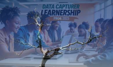 Young professional capturing health data at a TB HIV Care facility in Mthatha during the 2025 data capturer learnership programme in South Africa.