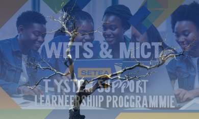 Young South African IT learner working on a desktop computer during systems support training programme, part of 2025 MICTSETA-funded learnership.