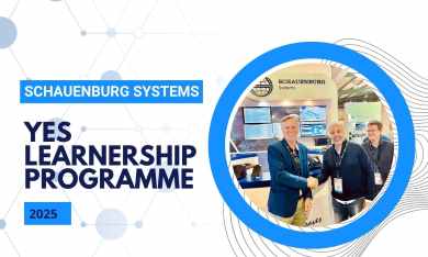 Young South African participants in the YES Youth Program 2025 engaging in hands-on training and mentorship sessions, gaining career skills and personal development support, with Schauenburg Systems offering a monthly stipend of R8,000